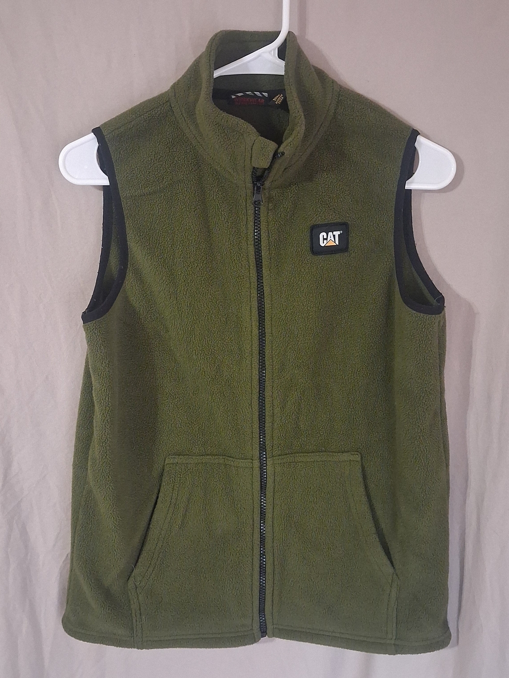Kids Caterpiller Olive Green Fleece Zip Vest